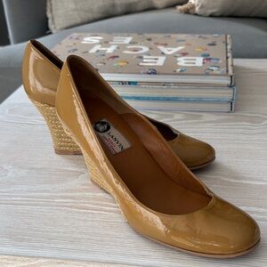 Lanvin París !!! Women's Deep Mustard Patent Wedge Espadrille Shoes Sz 39 US 8